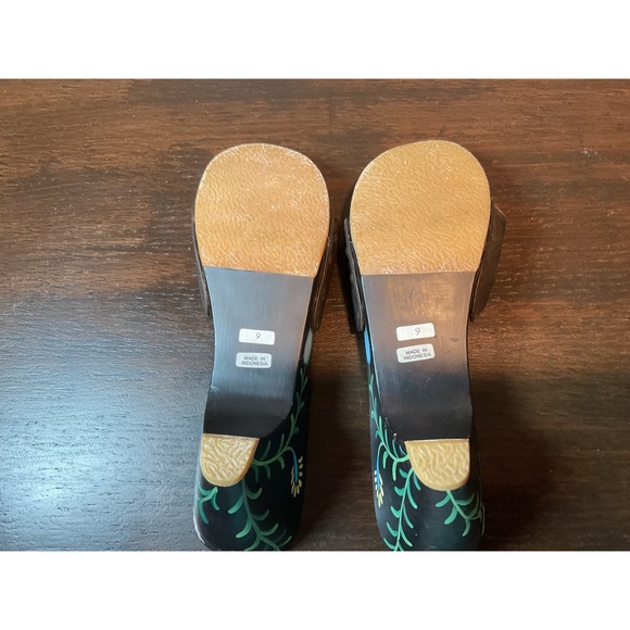 Mystique Wedge Sandals Floral Painted Brown Leather Adjustable‎ Buckle Size 9 - Picture 7 of 12